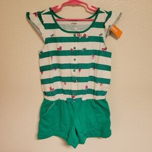 NWT Gymboree Green and White Striped Romper